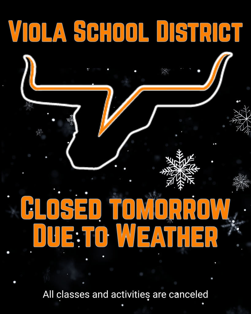 Image saying school is closed tomorrow due to weather. It has the school logo with orange letters on a black background