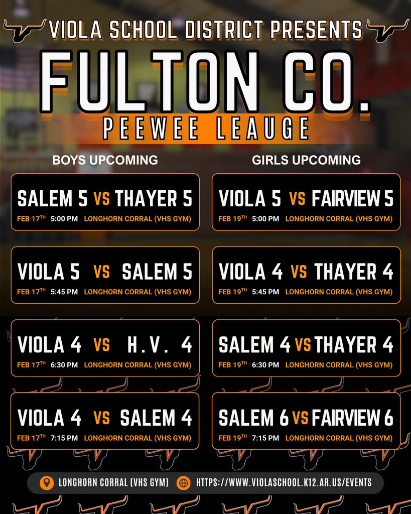 Peewee League Schedule 2/17-19