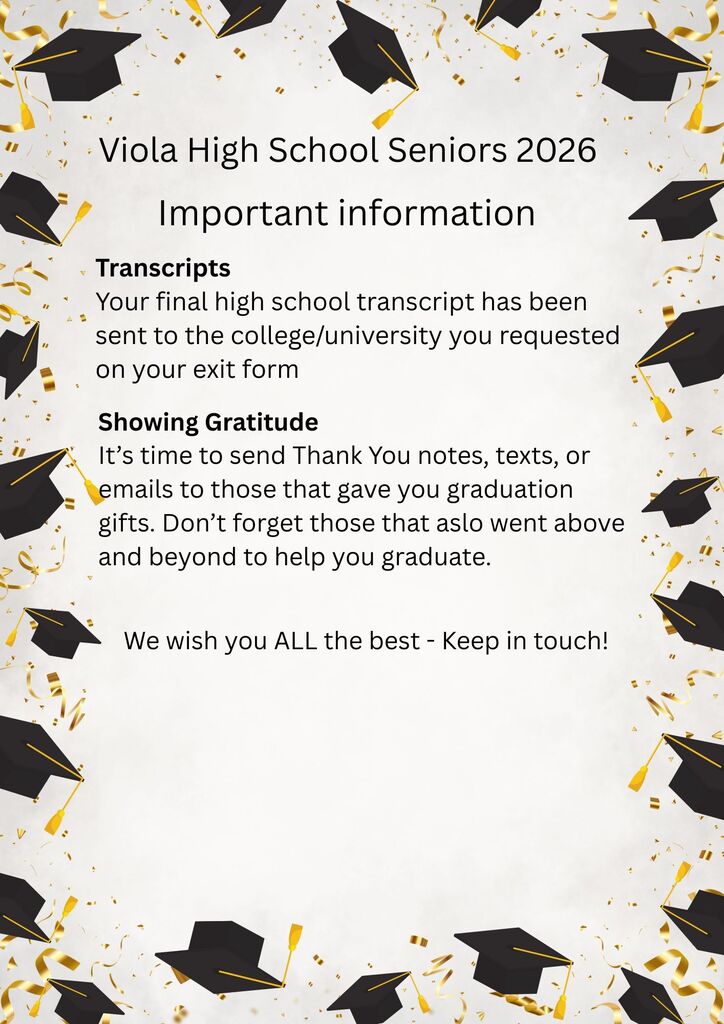 Transcripts have been sent to college/universities listed on senior exit forms.