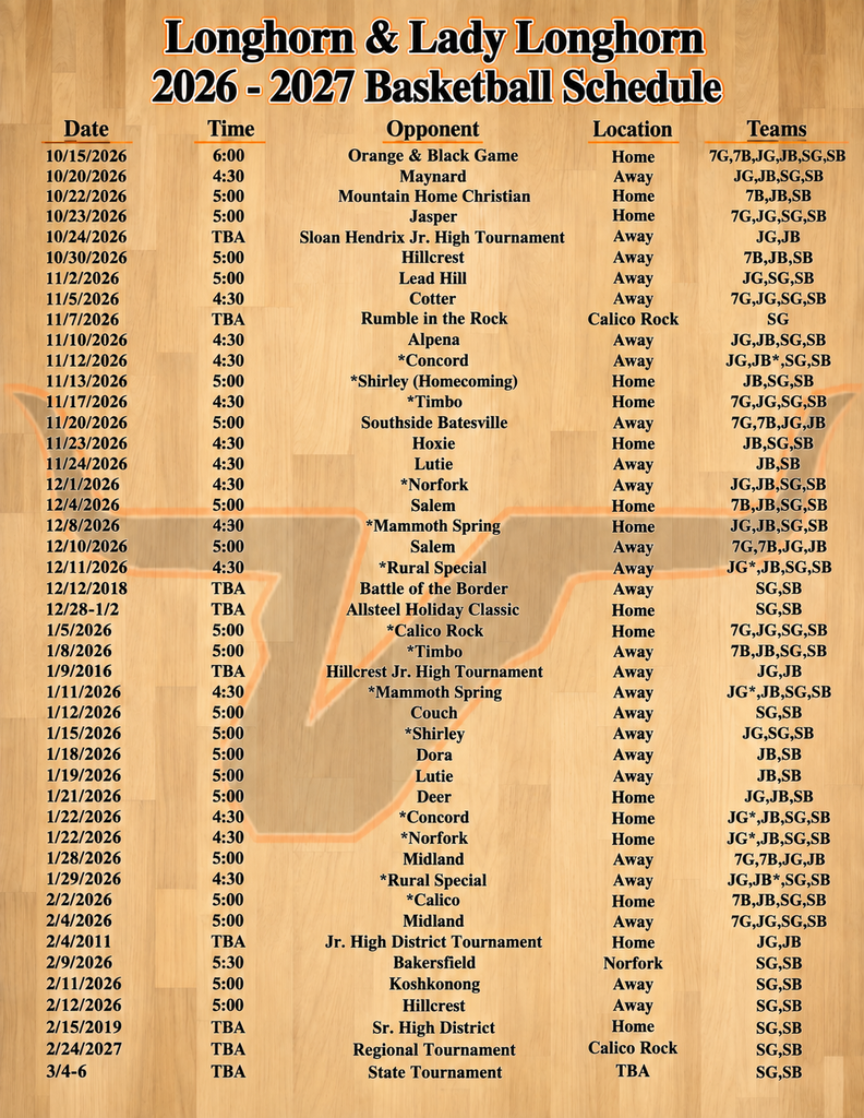 2026-27 Longhorns Basketball Schedule