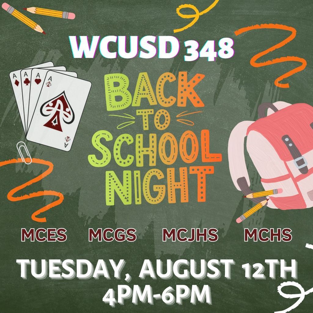 Back to School Night August 12 4-6 pm