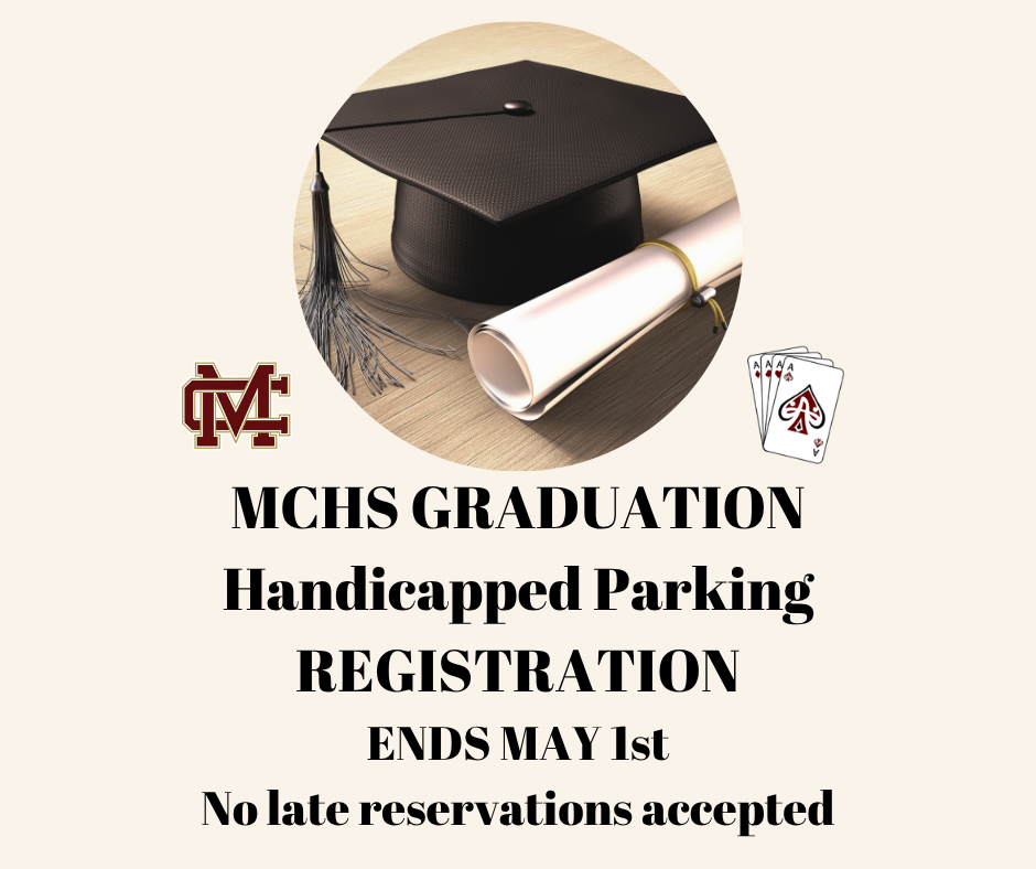 Graduation Handicap Parking link https://docs.google.com/forms/d/e/1FAIpQLSc9ZVy63YbfMZkbCyRATK1Hf3wCWpAUl4PcJeCCEFcQvuH2qA/viewform?usp=sharing&ouid=102522466955233226409