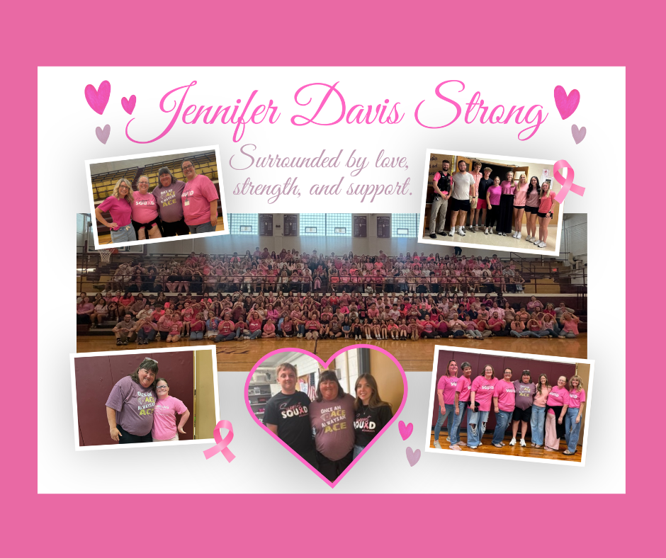 MCJHS & MCHS students show their support to their beloved teacher, Jennifer Davis, who is currently battling breast cancer. Students wore pink today to show their love and support.