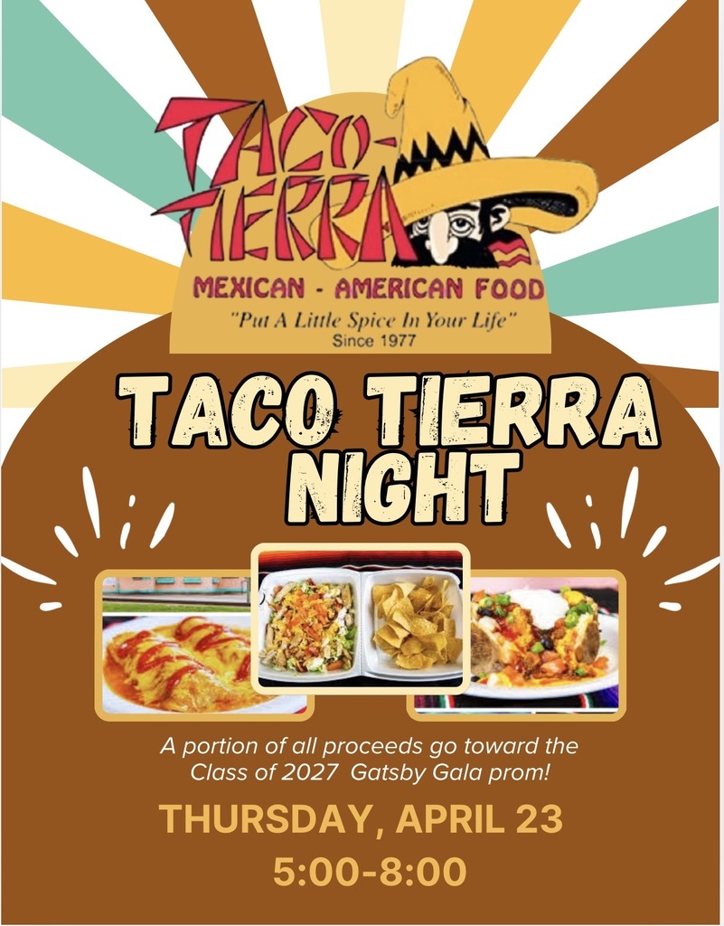Taco Tierra Night Thursday, April 23, 2026 5:00 p.m. - 8:00 p.m.