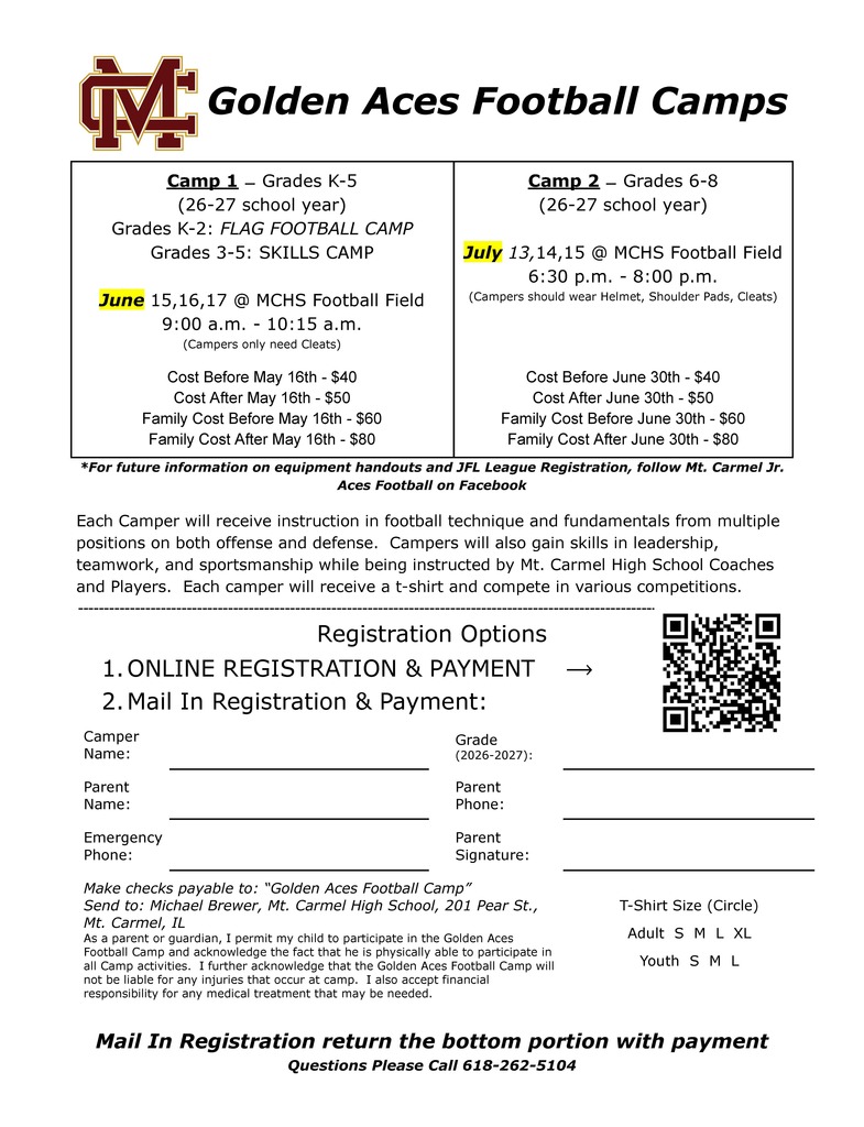 MCHS Golden Aces Football Camp flyer