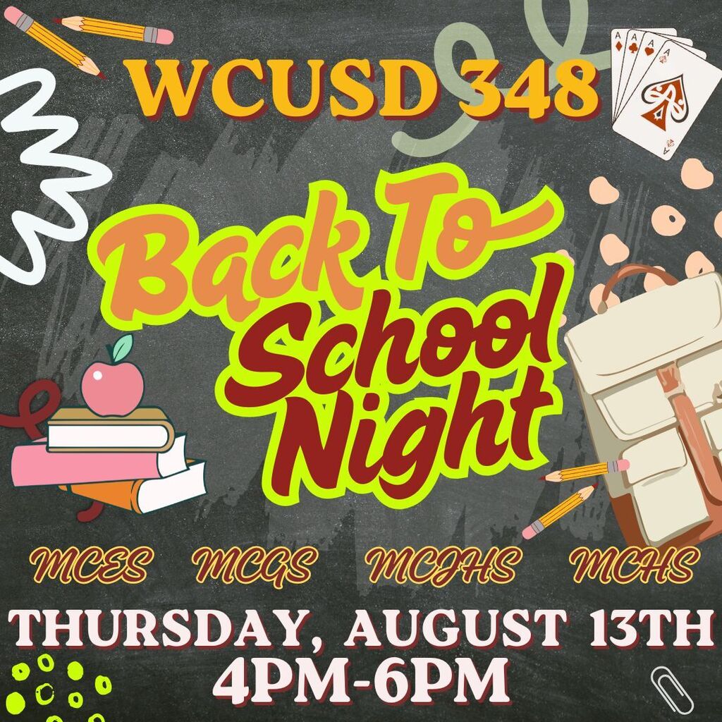 Welcome back night flyer for all schools Thursday, August 13th 4-6 PM