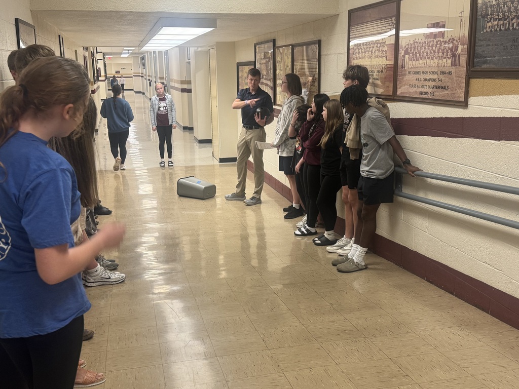 Students participating in experiment in hallway