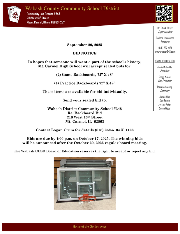 Basketball Backboard Bid announcement