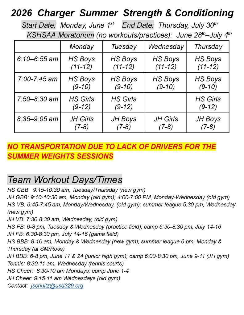 summer weights schedule