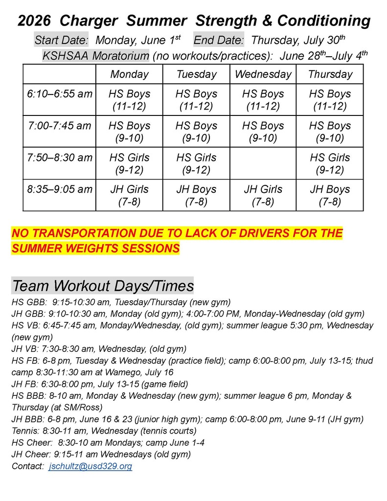 summer weights schedule