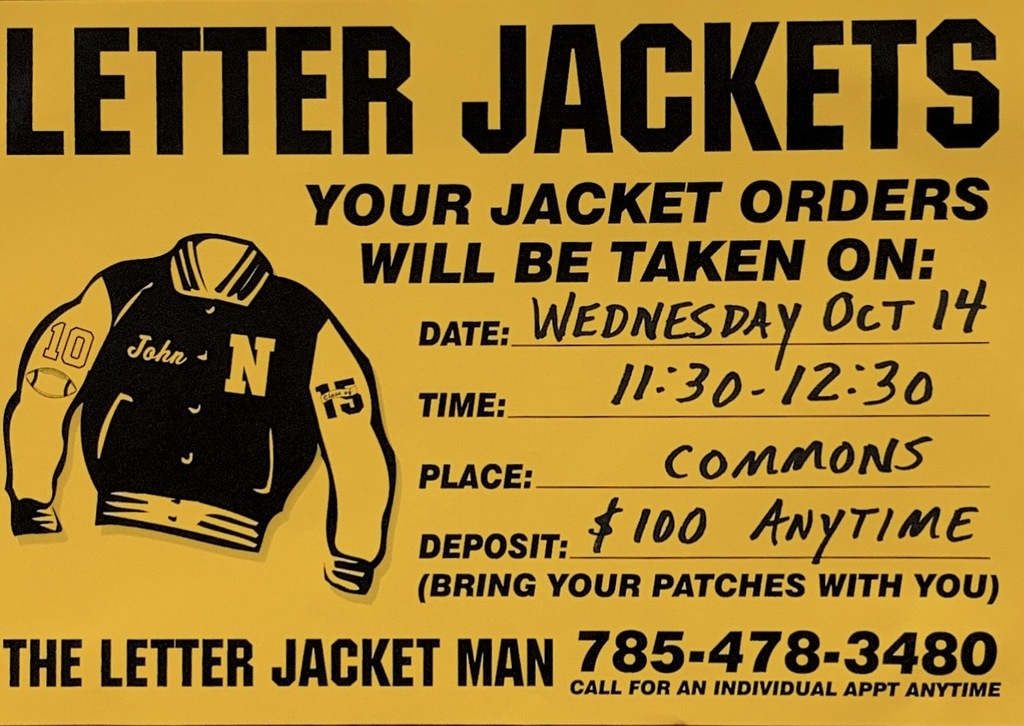 The Letter Jacket Man will be at WHS on Wednesday, October 14th from 11:30am-12:30 pm in the Commons