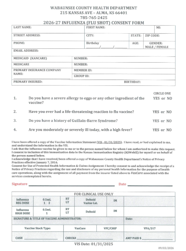Flu Clinic Form