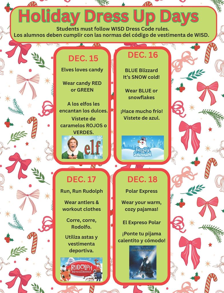 Holiday Dress Up Days 12/15 - 12/18, 2025