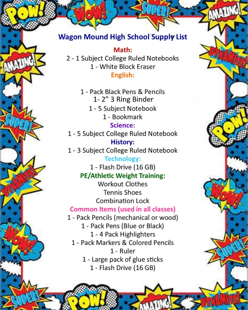 High School Supply List 26-27 SY