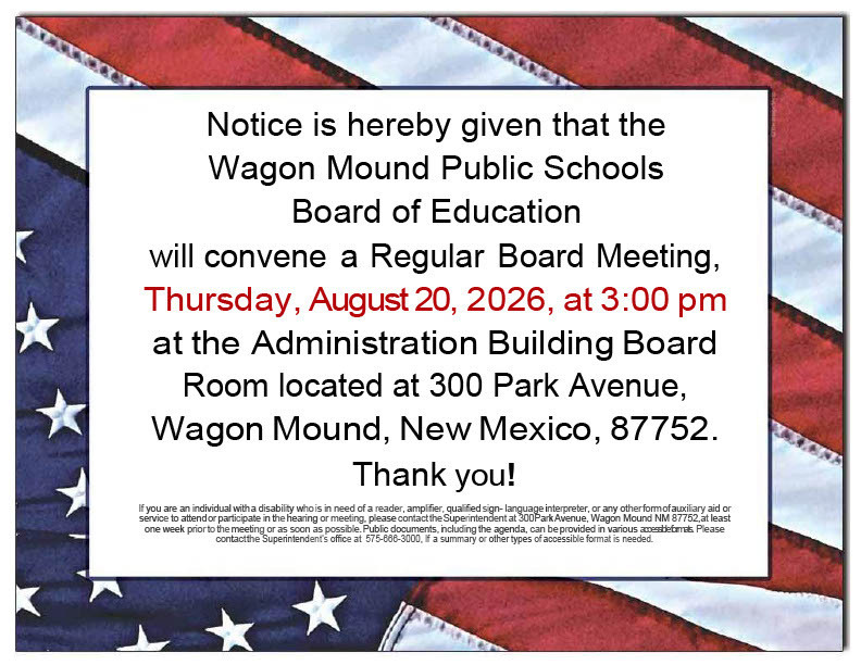 August 20, 2026 Board Meeting Announcement