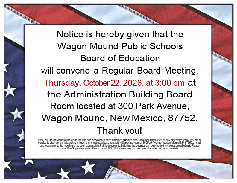 October 22, 2026 Board Meeting Announcement