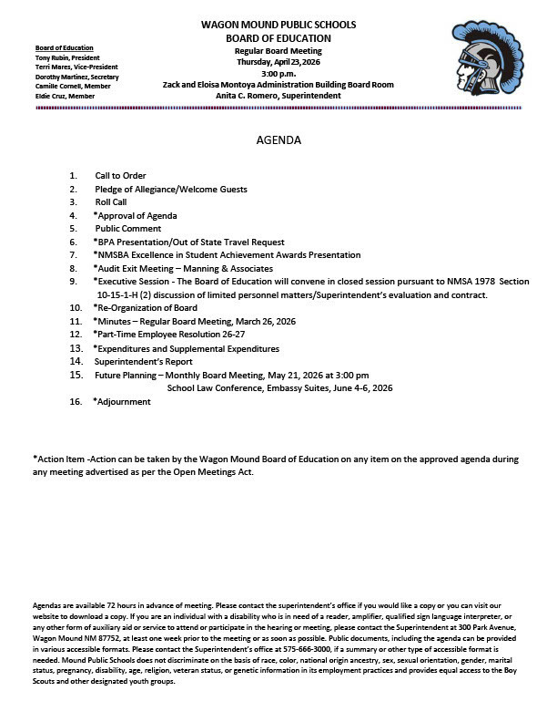 April 23, 2026 Board Agenda