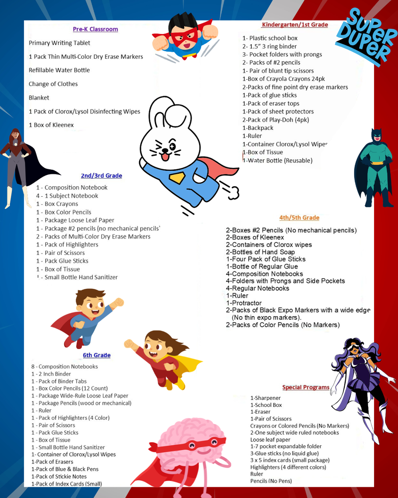 Elementary School Supply List 26-27 SY