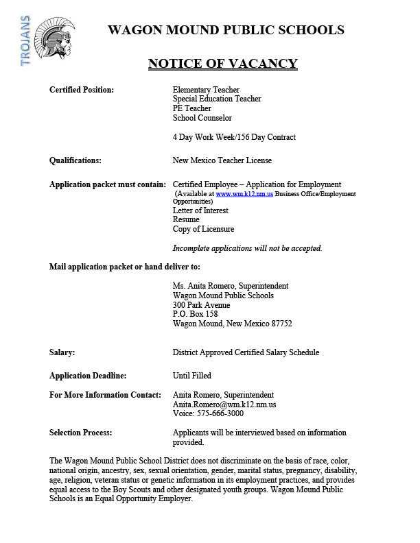 2026-2027 Employment Vacancies