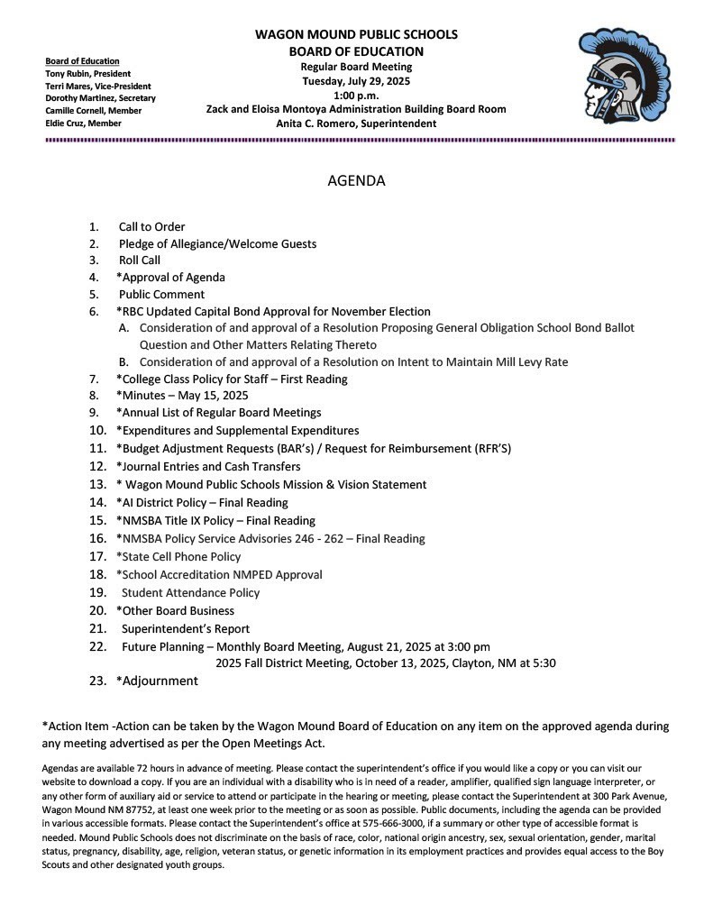 July Board Meeting Agenda