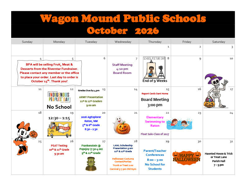 October Calendar 2026