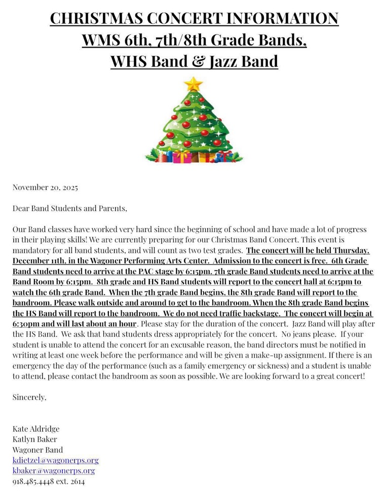 band concerts Dec 11 6:30