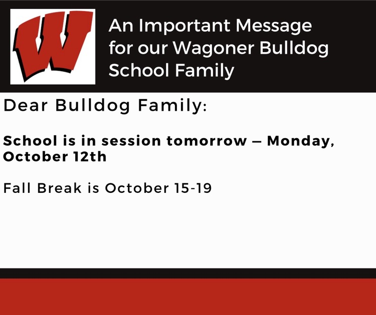 school in session tomorrow and fall break 15-19