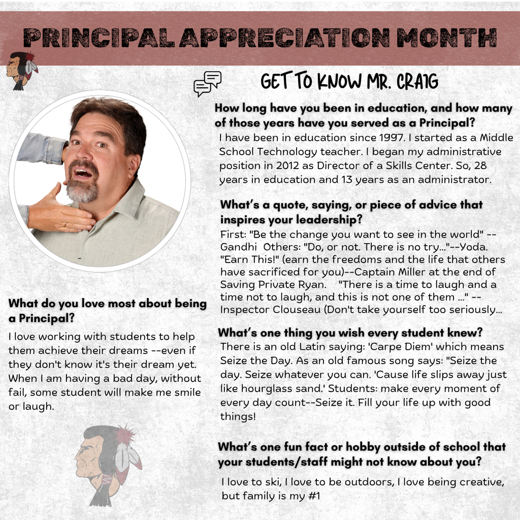 Principal Appreciation Month - Mr. Craig