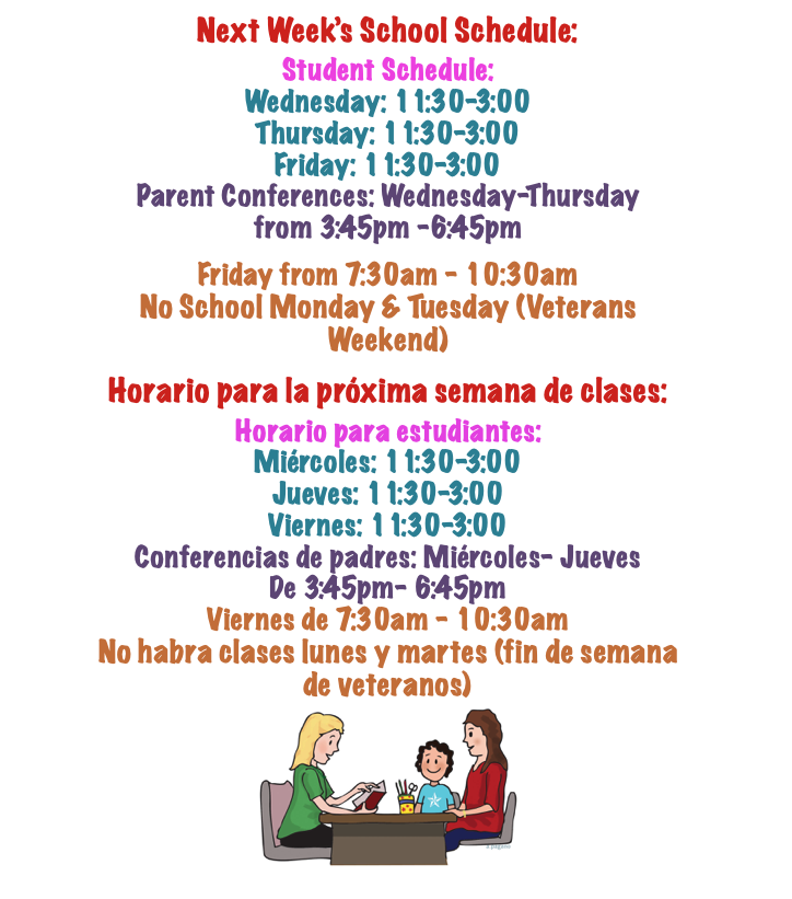 Conference schedule for parents and students