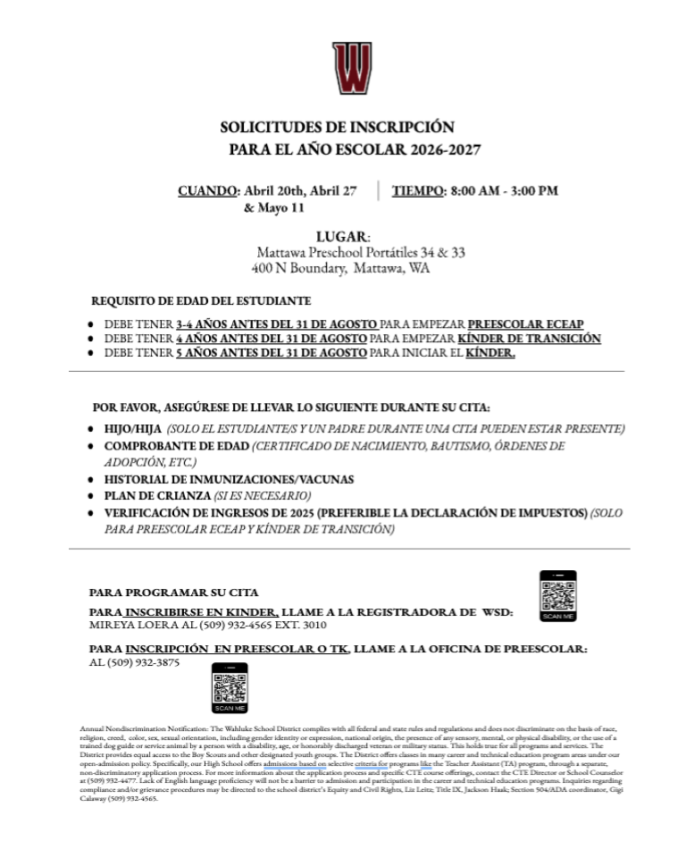 Información de inscripción para TK, Preescolar y Kindergarten 2026–2027