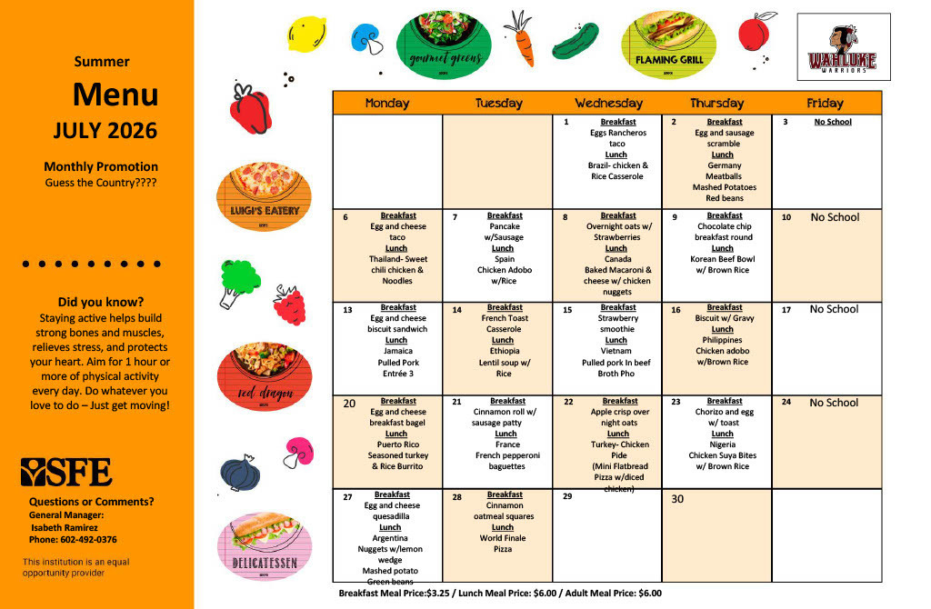 July 2026 Summer Menu 