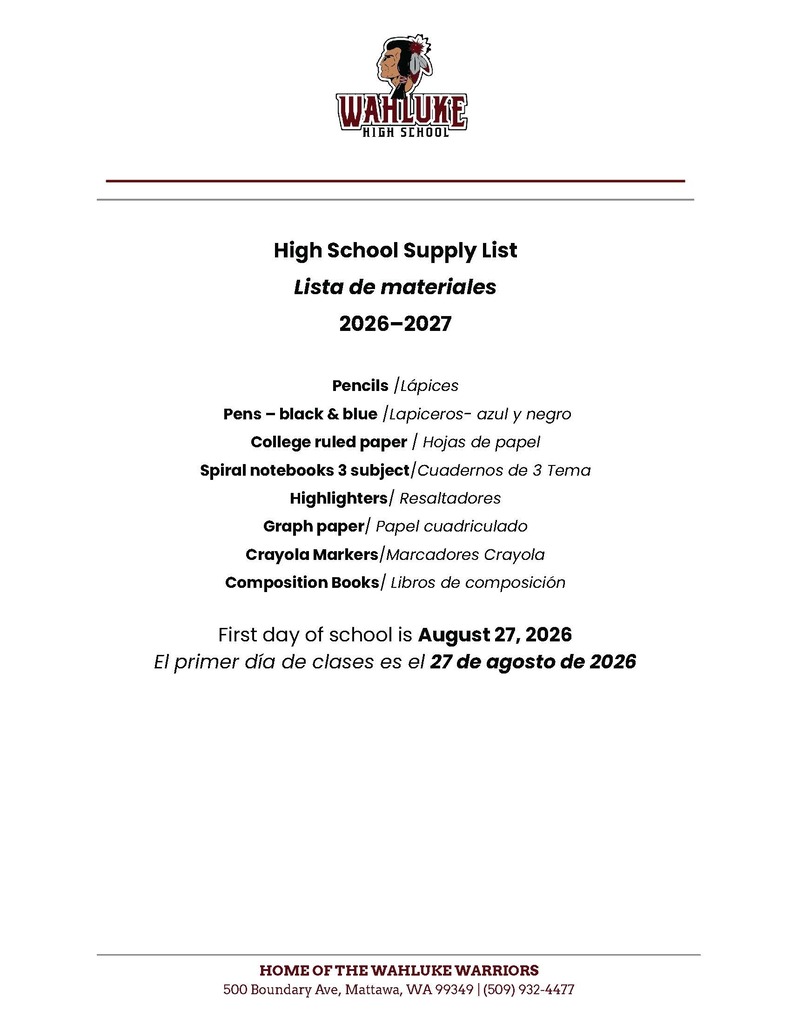 WHS School Supplies List 
