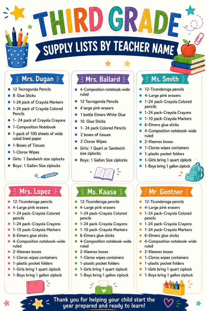 3rd grade supplies 