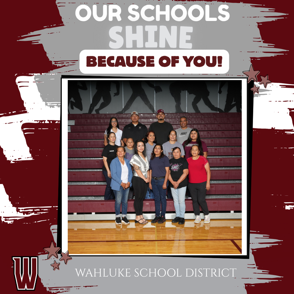 ¡NUESTRAS ESCUELAS BRILLAN GRACIAS A USTEDES! ✨ Hoy celebramos a nuestro dedicado personal de custodia, quienes ayudan a mantener las escuelas de Wahluke seguras, limpias y acogedoras todos los días. ¡Gracias por cuidar de nuestras escuelas y de nuestra comunidad Warrior!
