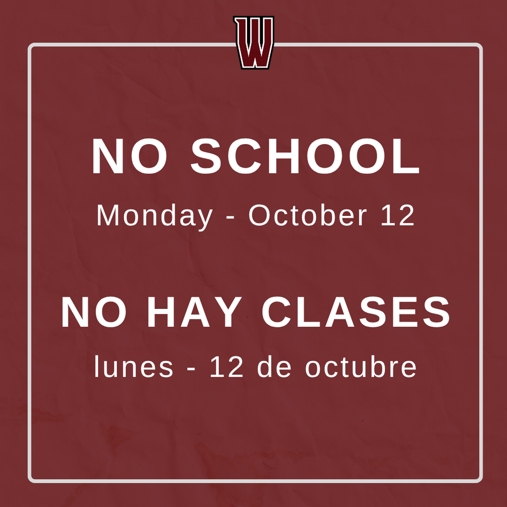 📢 REMINDER: NO SCHOOL | RECORDATORIO: NO HAY CLASES 📅 Monday, October 12 | Lunes, 12 de octubre There will be NO SCHOOL on Monday, October 12, in observance of Indigenous Peoples’ Day. Classes will resume on Tuesday, October 13. ❤️🖤 Wishing all our Wahluke families a safe and wonderful long weekend!