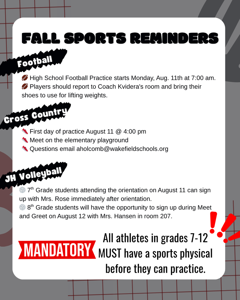 Aug 11th - Fall Sports Reminders 