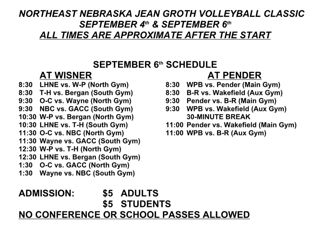 Volleyball pairings for day two (Saturday) at Wisner ⬇️