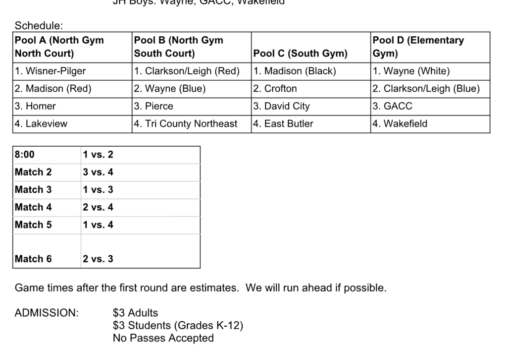 JV Volleyball @ Wisner 9/13
