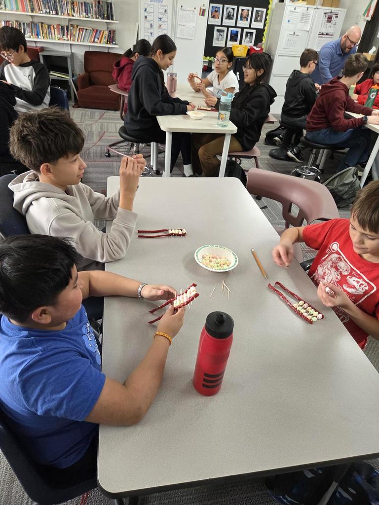 Julie Schultz from the UNL Extension office is spending some time during the next couple of weeks with our 6th graders, teaching them about DNA. Students will be learning how our DNA impacts what we look like, among other things. Our first day was yummy!