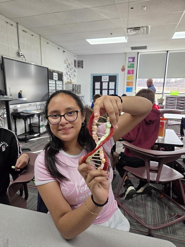 Julie Schultz from the UNL Extension office is spending some time during the next couple of weeks with our 6th graders, teaching them about DNA. Students will be learning how our DNA impacts what we look like, among other things. Our first day was yummy!