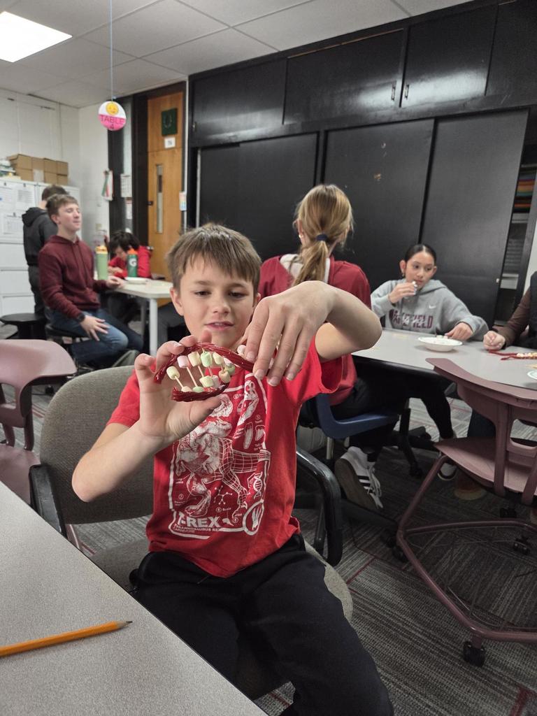Julie Schultz from the UNL Extension office is spending some time during the next couple of weeks with our 6th graders, teaching them about DNA. Students will be learning how our DNA impacts what we look like, among other things. Our first day was yummy!