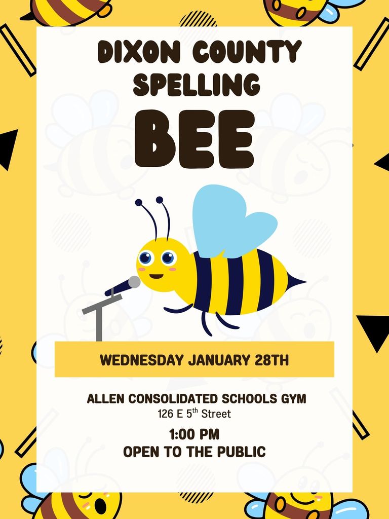 Dixon Country Spelling Bee Flyer for 1/28th