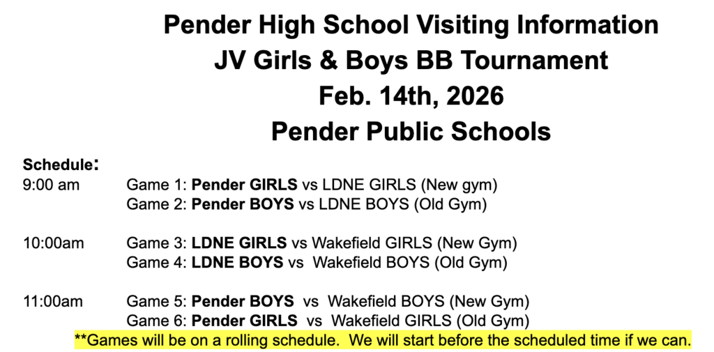 Pender JV Boys & Girls Tournament Scheduled