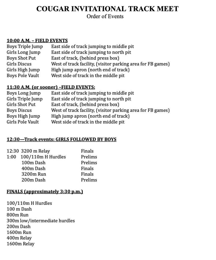 HS Track Meet Schedule @ LDNE