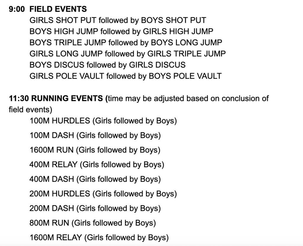 JH Track Meet Schedule @ LCC