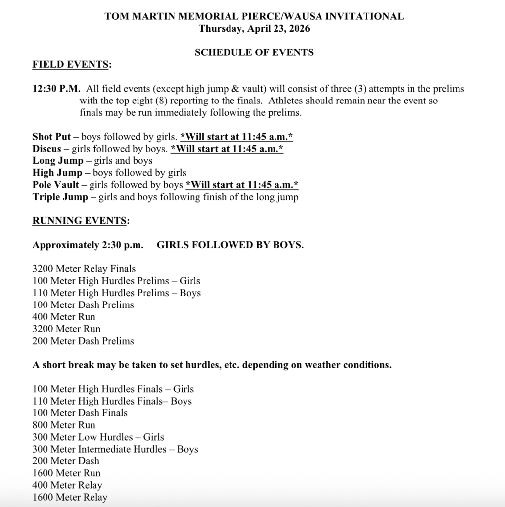 HS Track @ Pierce Schedule 