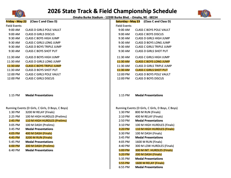 State Track Schedule