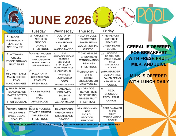 June lunch menu 