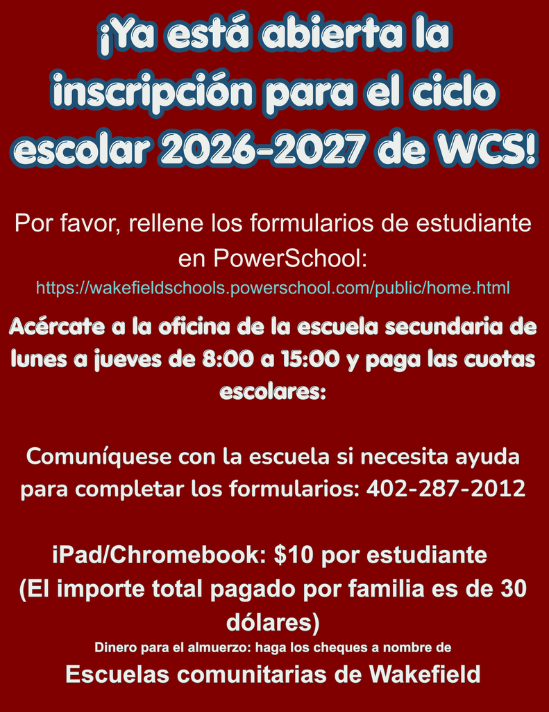 Student Registration is open! Please fill your forms out in PowerSchool and stop by the office to pay the $10 technology cost and lunchmoney