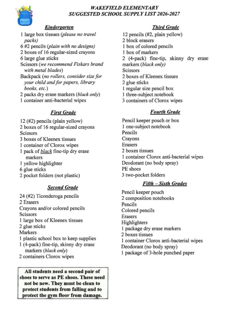 K-6 School Supply List - English 
